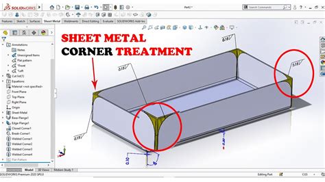 solidworks sheet metal corner treatment|flattened sheet metal corner treatment.